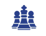 Blue chess pieces: king flanked by two pawns.