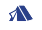 Blue tent-shaped logo with an abstract star and A design.