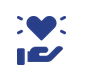 Blue hand holding a glowing heart, symbolizing care or support.