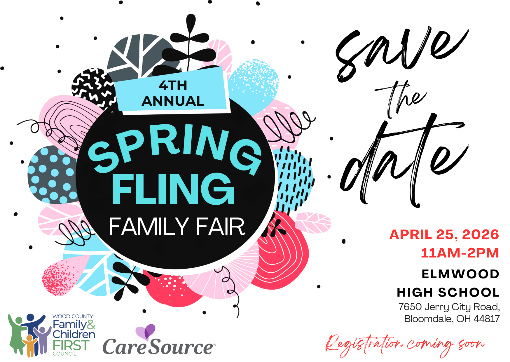 Flyer for the 4th Annual Spring Fling Family Fair, April 25, 2026, at Elmwood High School.