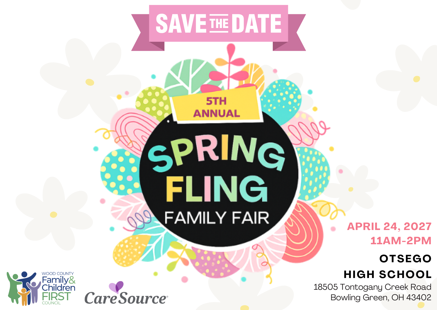 Flyer for the 4th Annual Spring Fling Family Fair, April 25, 2026, at Elmwood High School.