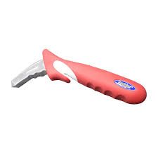 Red and white car door handle assist device.
