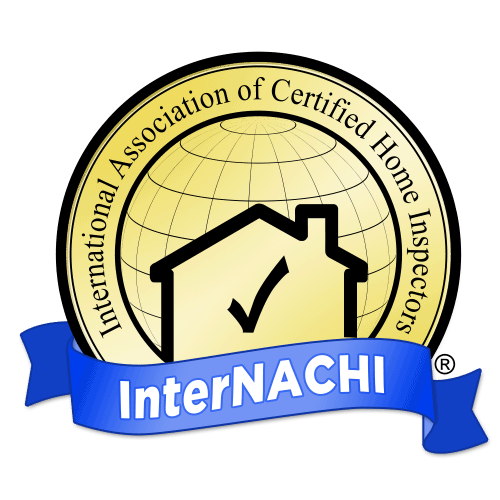 InterNACHI logo: gold globe and house with checkmark, blue banner,