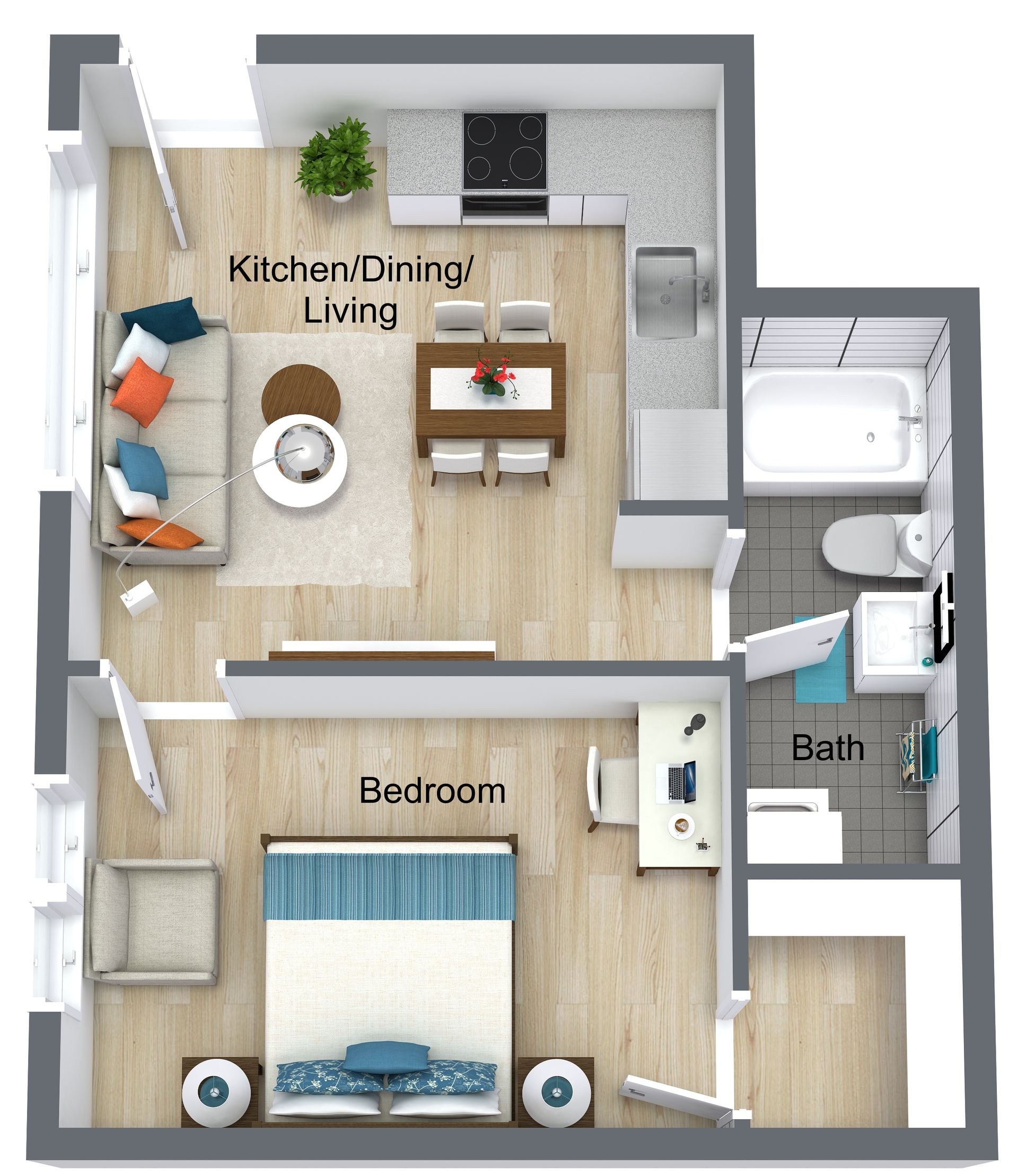 1 Bedroom Duplet, Hillcrest Layout #1
