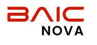 Logotipo de BAIC AutoStore en rojo y negro. 