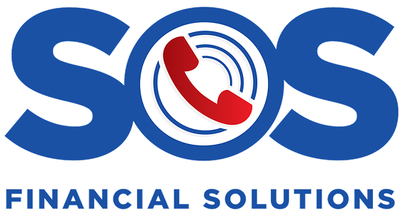 SOS Financial Solutions logo with blue letters and red phone icon in the O