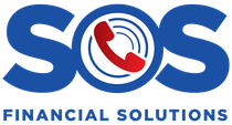 SOS Financial Solutions logo with blue letters and red phone icon in the O