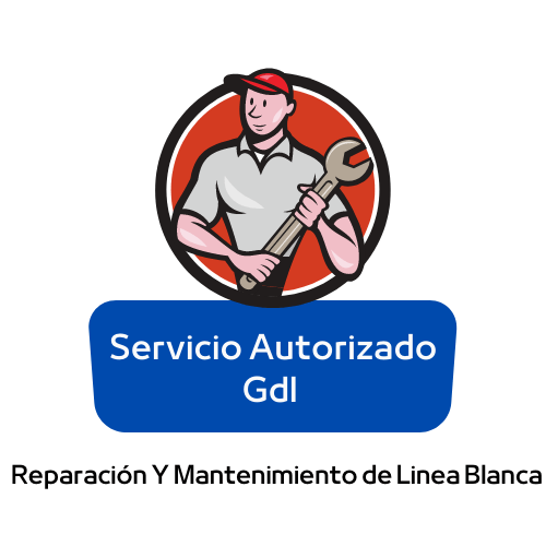 A cartoon of a man holding a wrench says servicio autorizado gdl