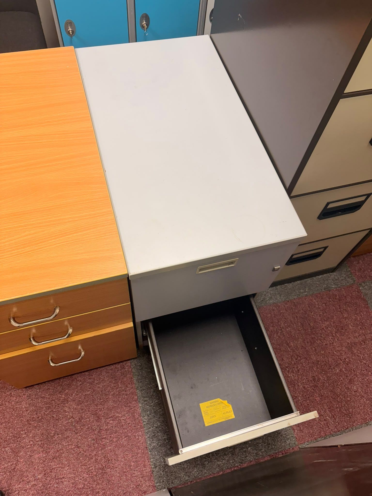 Used Grey Wooden Two Drawer Filing Cabinet