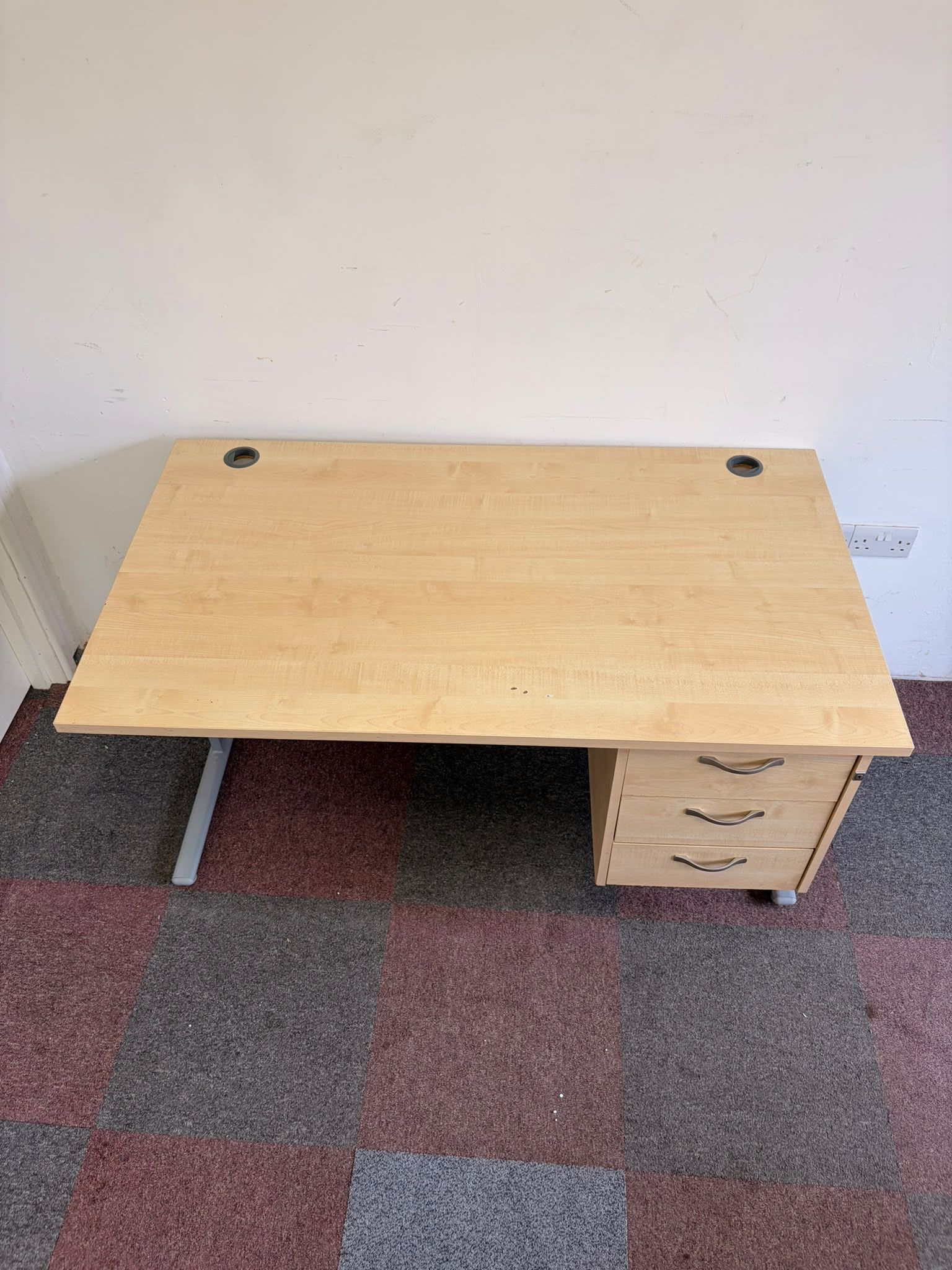 Used Straight Desk - Maple - With Built In Drawers