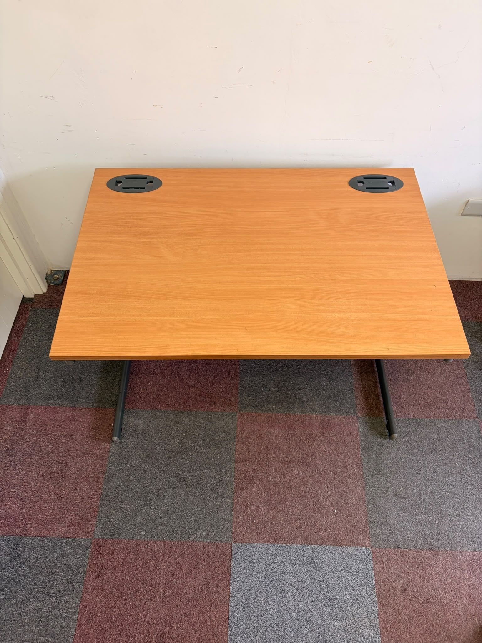 Used Straight Desk - Oak - Black Cantilever Frame