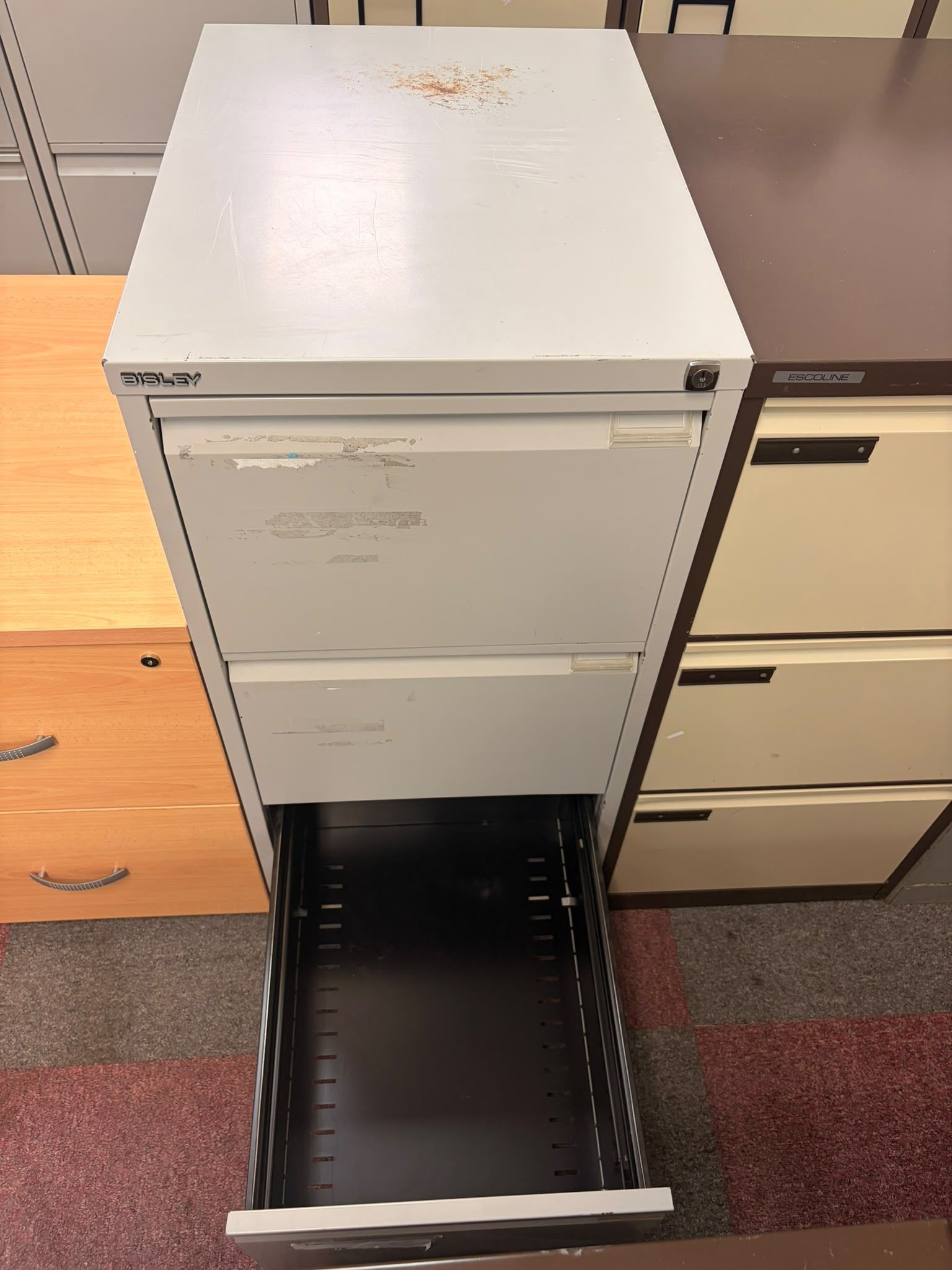 Used Silver Three Drawer Filing Cabinet