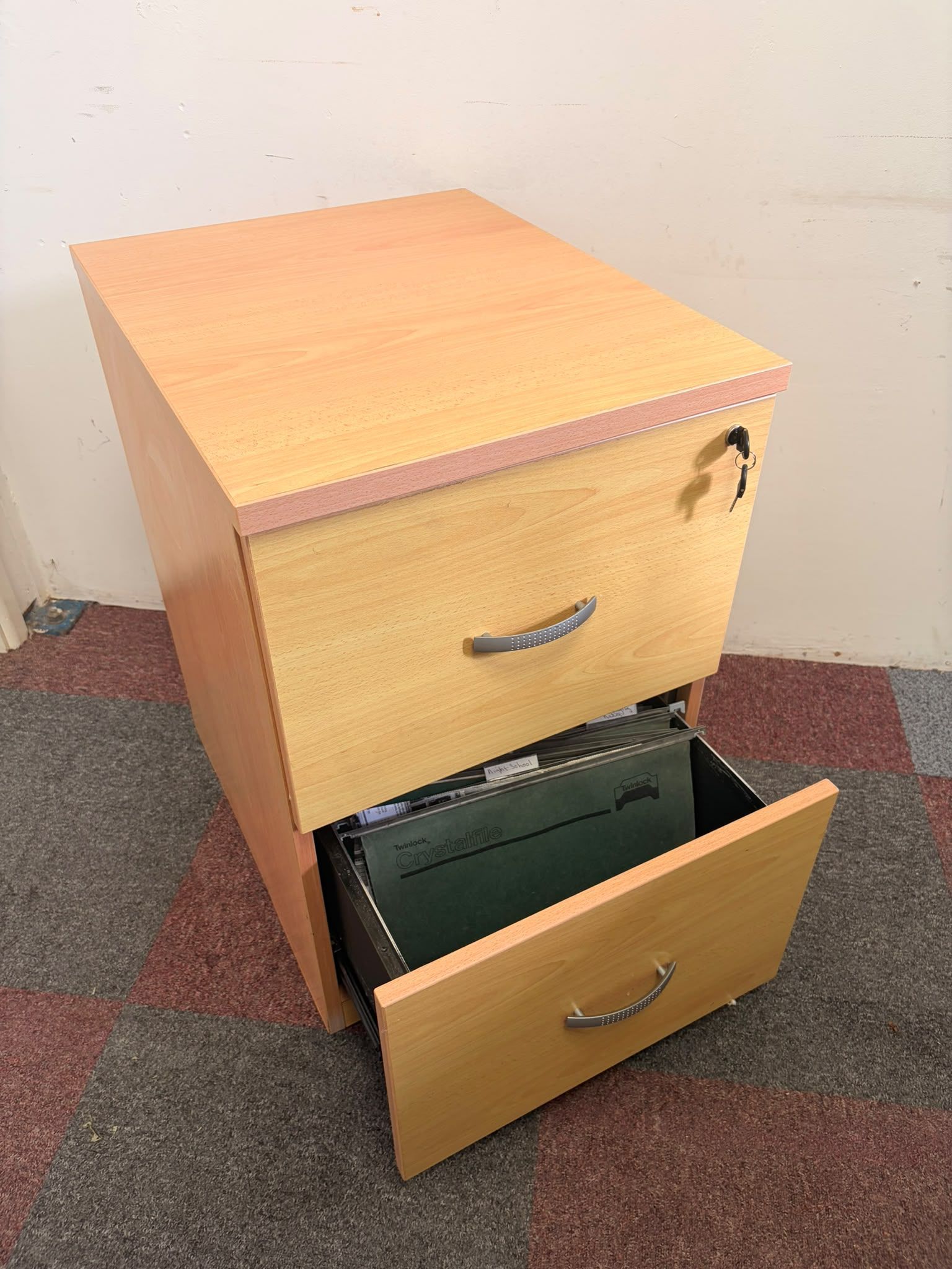 Used Wooden Filing Cabinet - Two Drawer