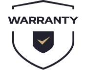 Warranty shield icon with gold checkmark and bold text on white background | Len's Automotive