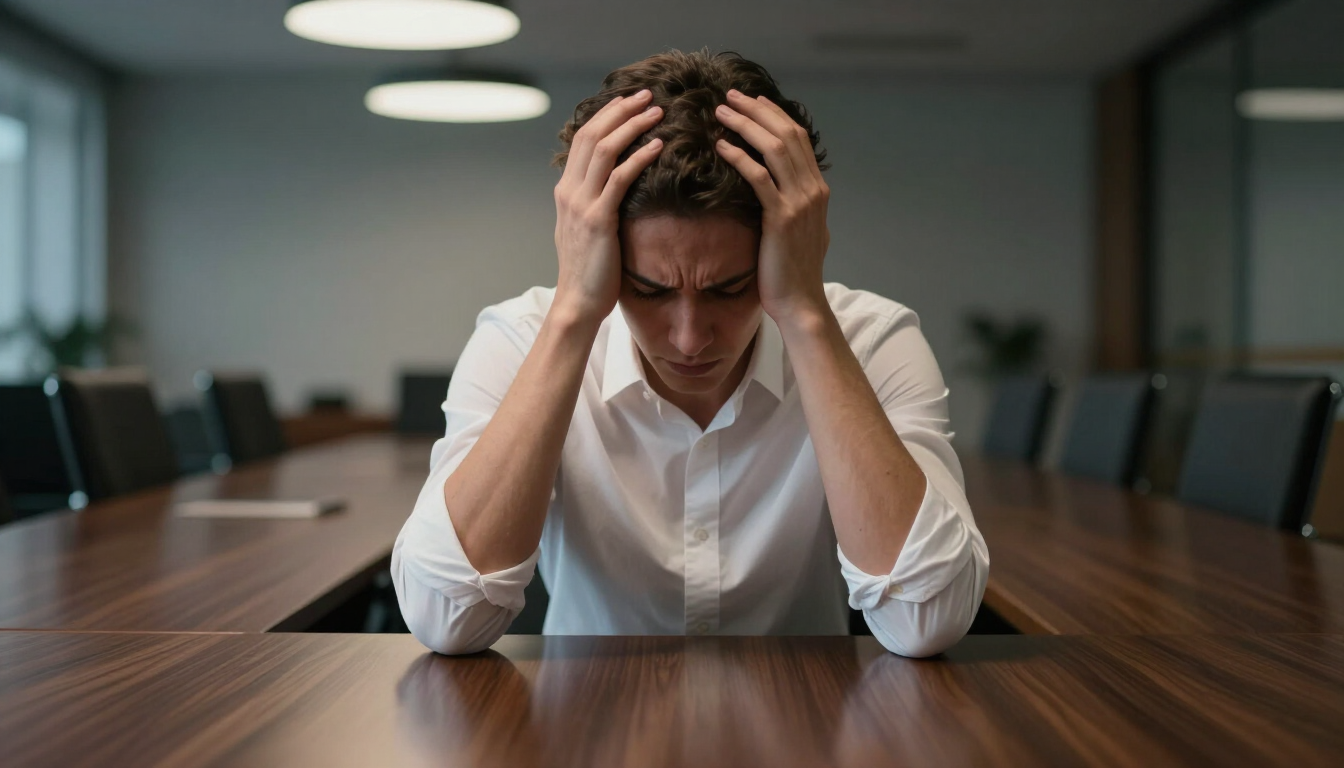 Stressed person in legal setting
