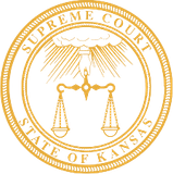 Seal of the Kansas Supreme Court: golden, scales of justice beneath a hand, text Kansas Supreme Court Approved Mediator Seal