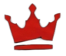 Red crown icon with five points and a flat base on a white background