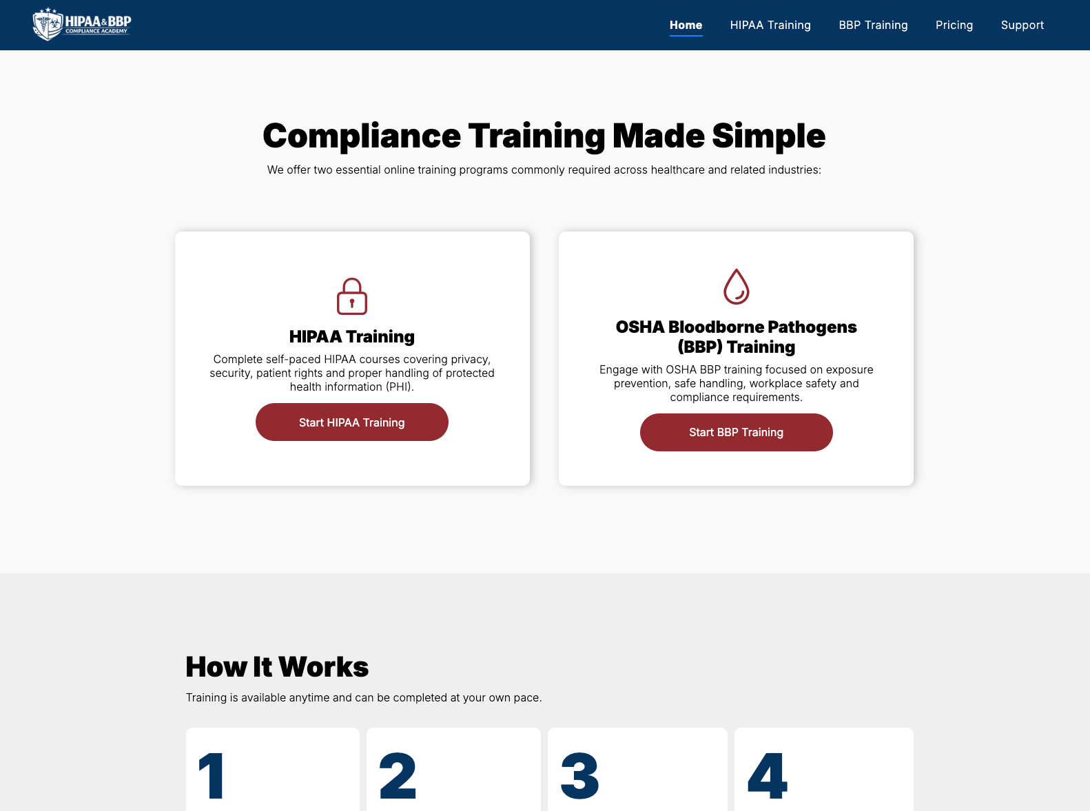 Website homepage with