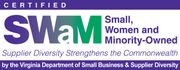 SWaM logo: purple and green text, 
