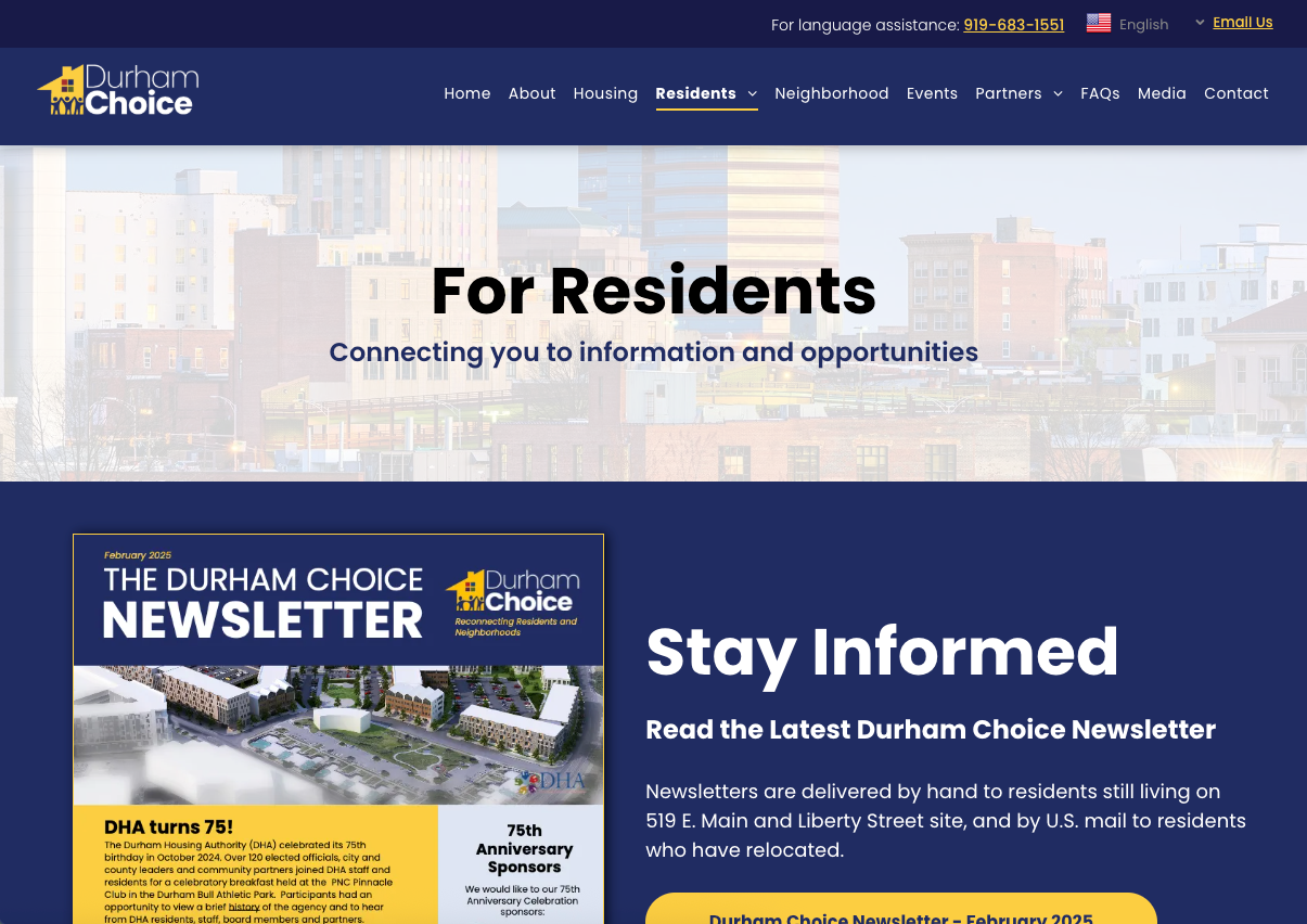 Durham Choice website landing page: 