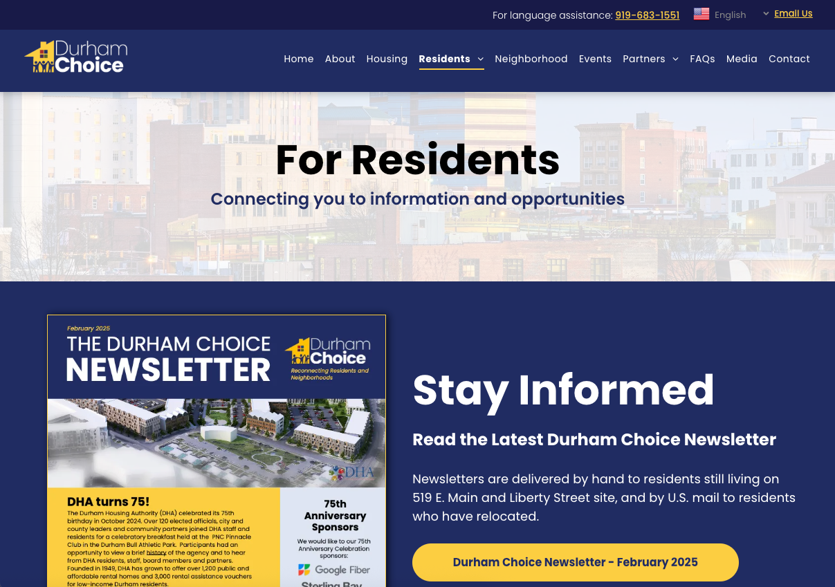 Website homepage with