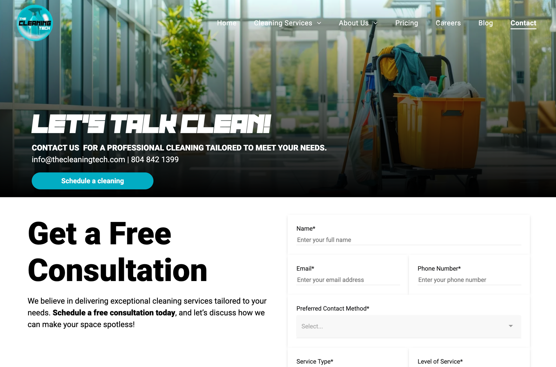 Website homepage with