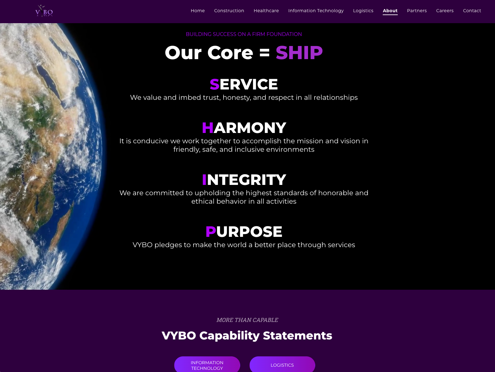 Website homepage with