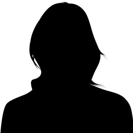 A silhouette of a woman without a face on a white background.