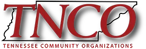 A red and white logo for tennessee community organizations
