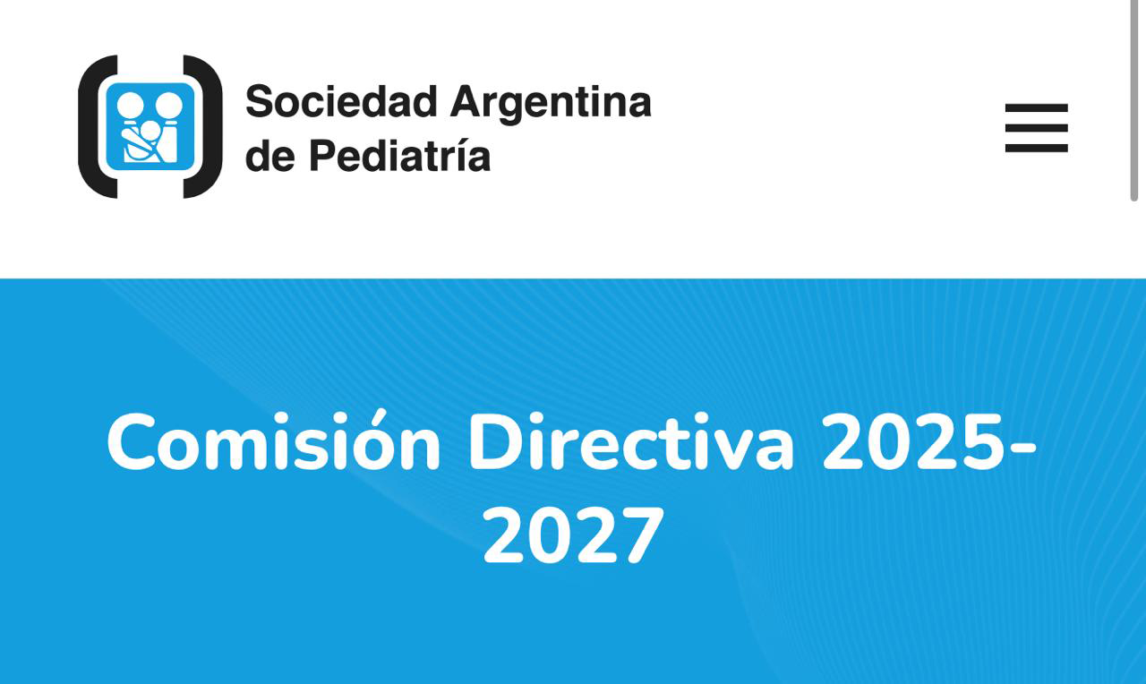 Logo of Sociedad Argentina de Pediatría, blue banner,