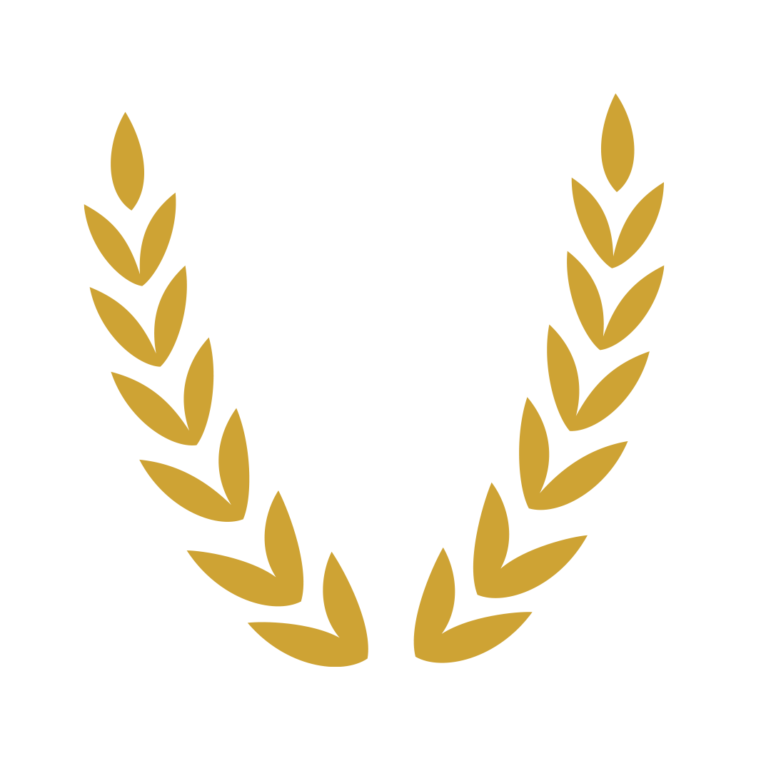 A gold laurel wreath with leaves on a white background.