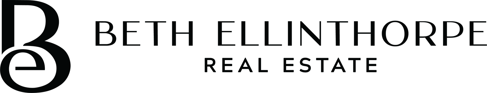 Beth Ellinthorpe Real Estate logo with black monogram and text on white background