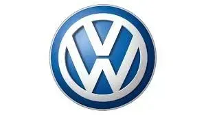 A blue and white volkswagen logo on a white background.