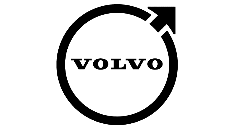 The volvo logo is a black and white circle with an arrow in the middle.