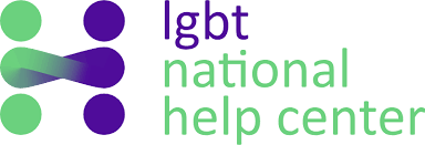Logo of LGBT National Help Center: green and purple interconnected circles, text 