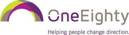 Logo of OneEighty, with a colorful arch and tagline: 