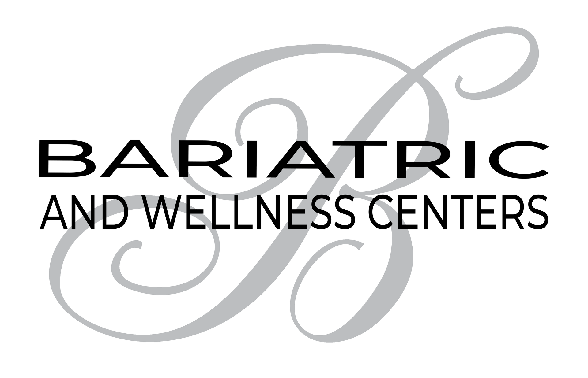 Bariatric and Wellness Centers logo with stylized gray script on a white background