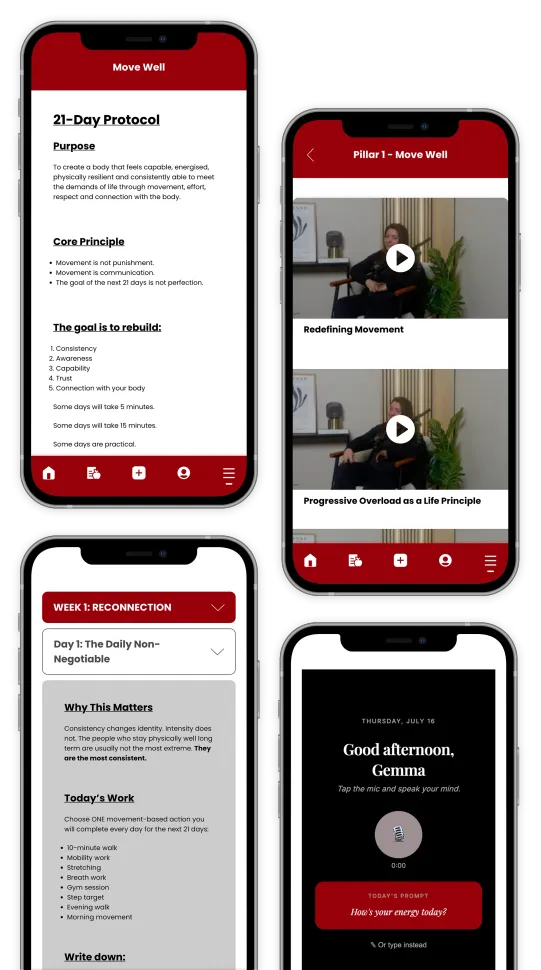 Two smartphone mockups side-by-side with blank screens featuring the text