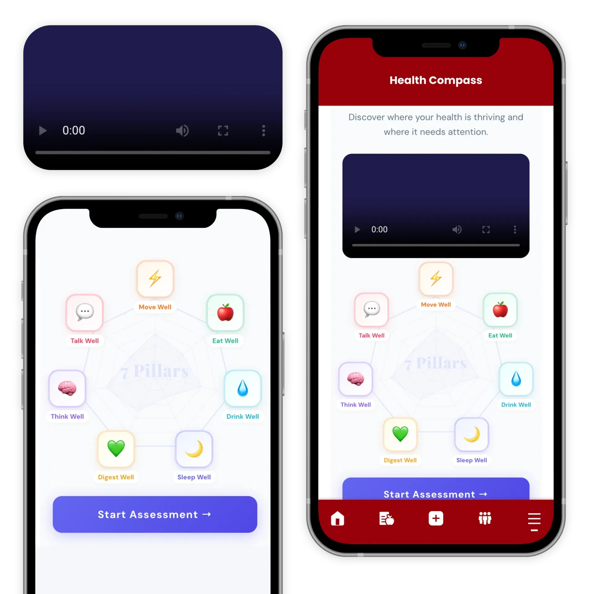 Two blank smartphone screens and a rectangular placeholder box with a