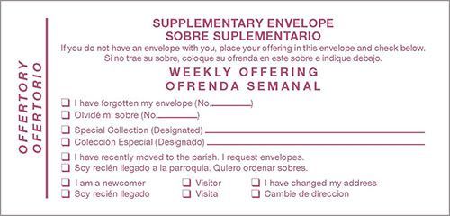 A supplementary envelope for weekly offering ofrenda semanal