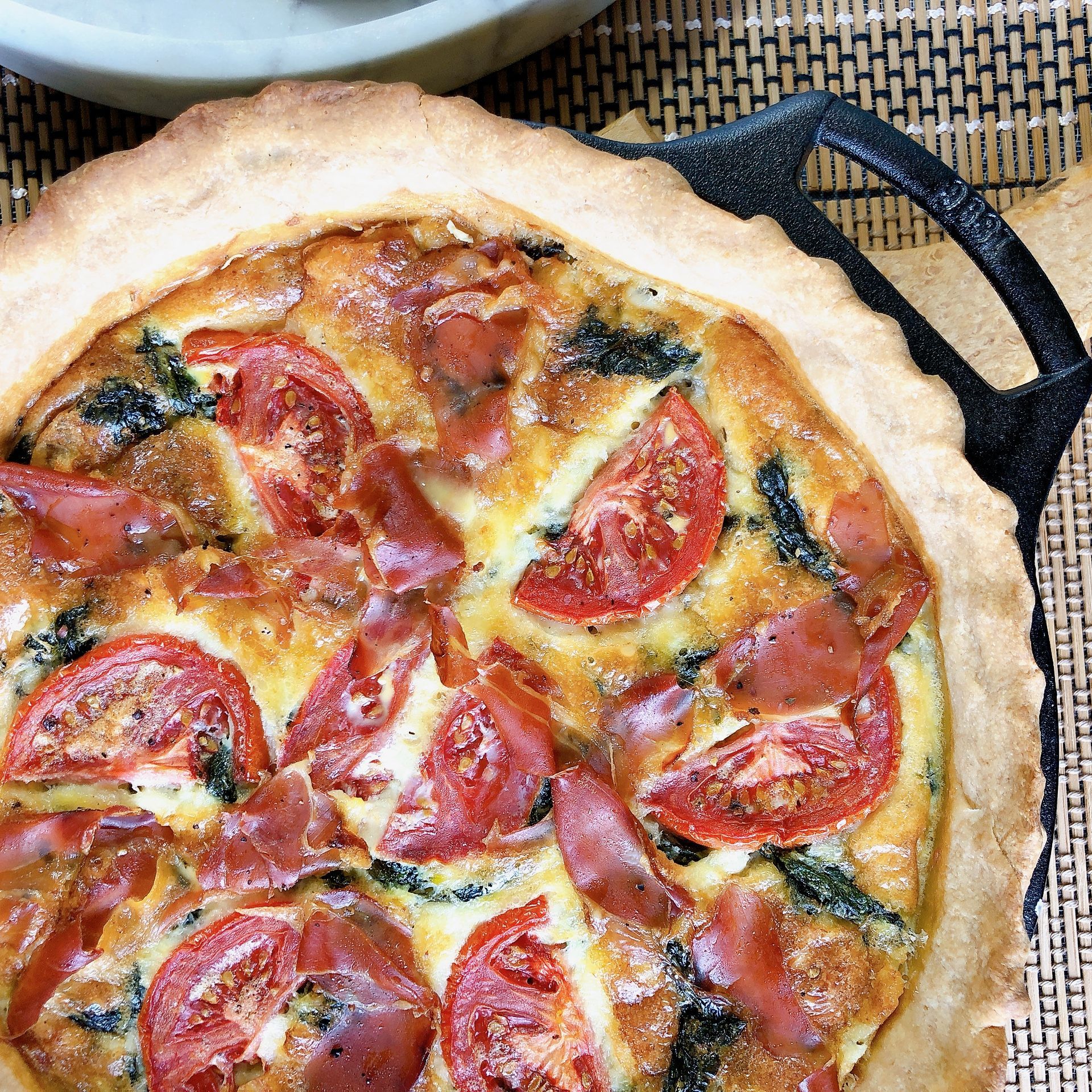 Farmers Market Quiche with Cheddar, Vine-ripened Tomatoes, Spinach and Fresh Thyme