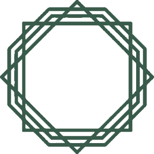 A green and white geometric frame on a white background.