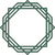 A green and white geometric frame on a white background.