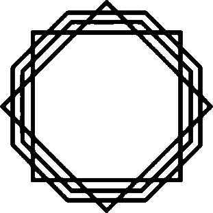 A black and white drawing of a geometric frame with a circle in the middle.