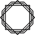 A black and white drawing of a geometric frame with a circle in the middle.