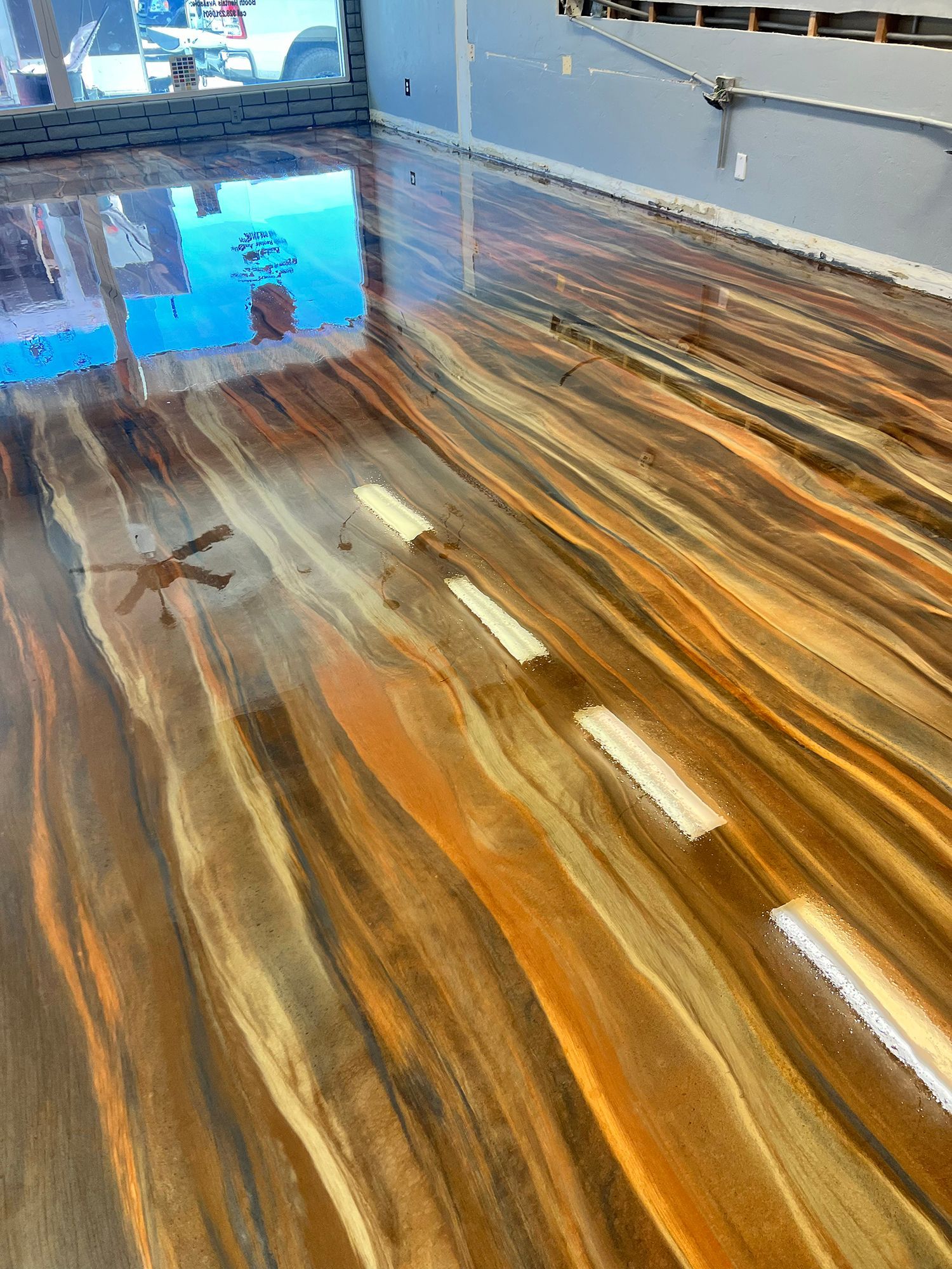 metallic flooring, flooring, full throttle custom spaces