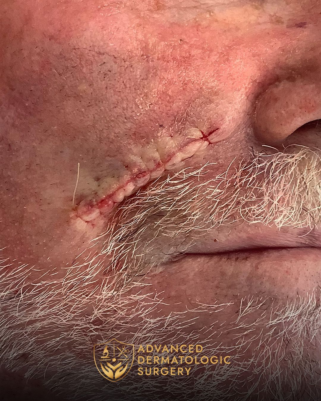 Close up of a man's cheek after reconstructive surgery