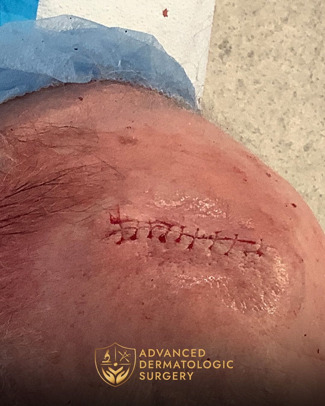 Close up of reconstruction surgery on a forehead