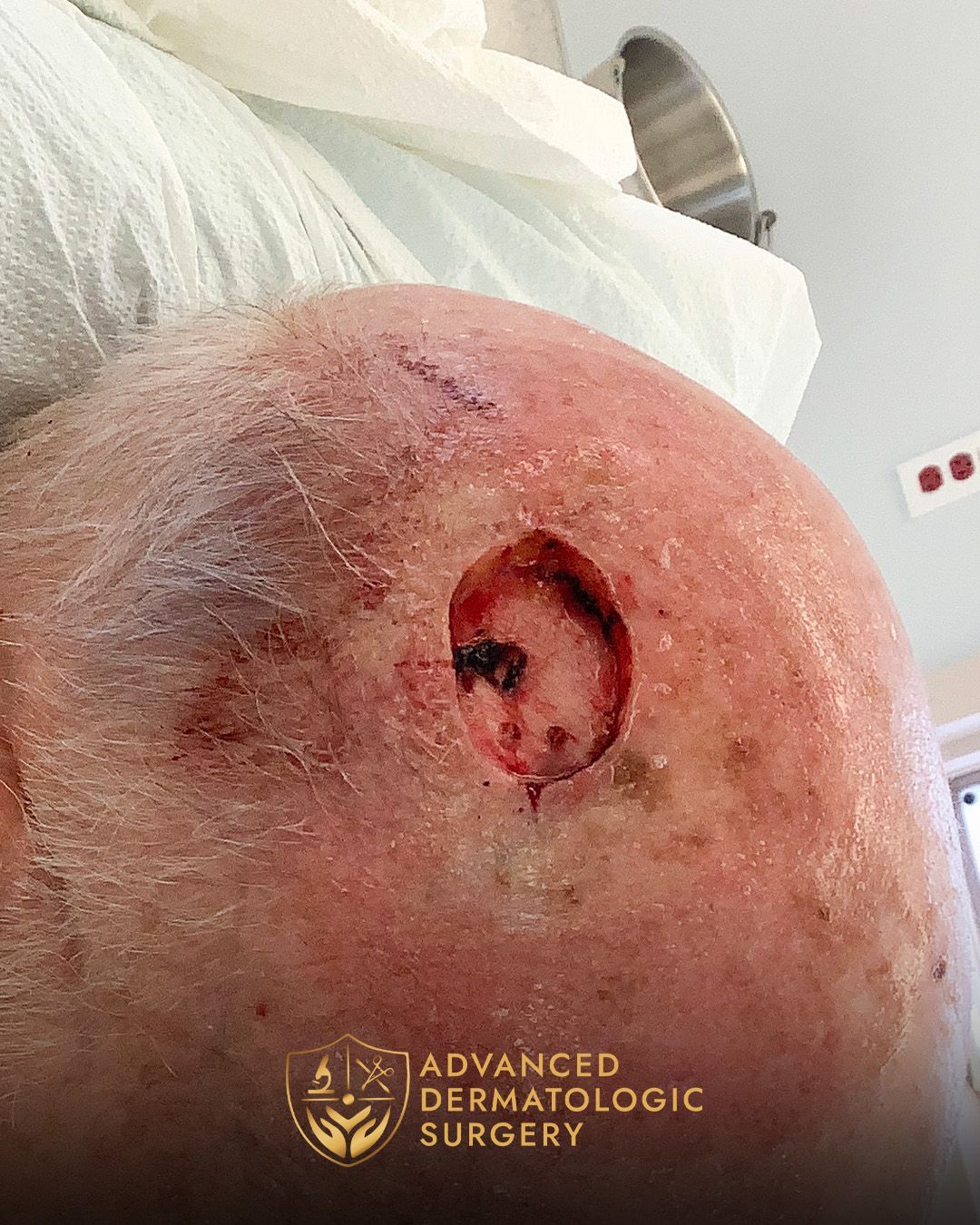 Mohs surgery on scalp at Advanced Dermatologic Surgery