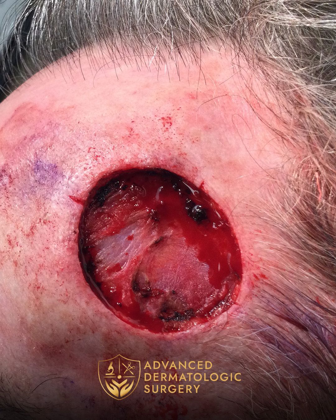 Close up of a Mohs surgery on a forehead